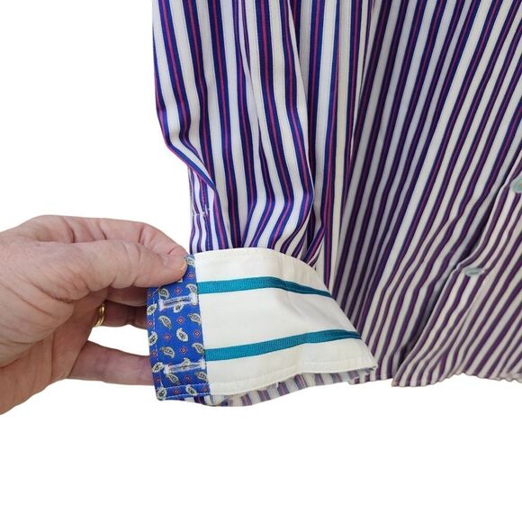Robert‎ Graham tailored fit button front  flip cuff striped dress shirt Sz M - Picture 2 of 12